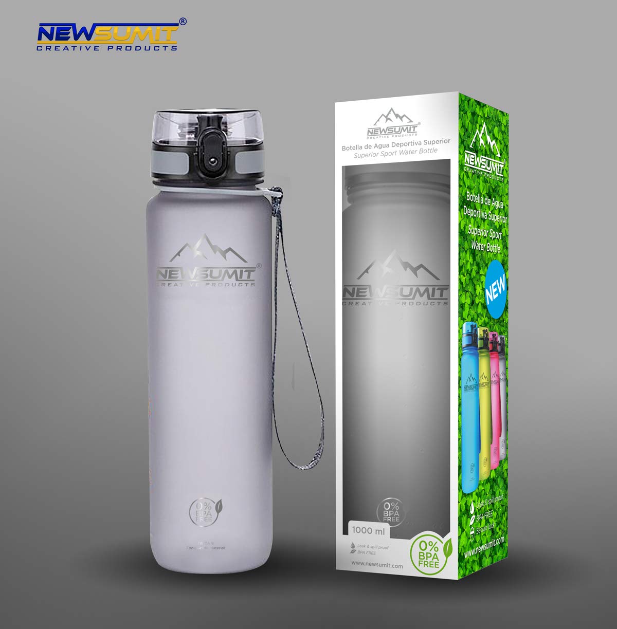 NEWSUMIT Bottiglia d'Acqua Superior Shaker Sportivo - Tritan Senza BPA - Tutto l'uso (Rosa, 1000ml - 34oz
