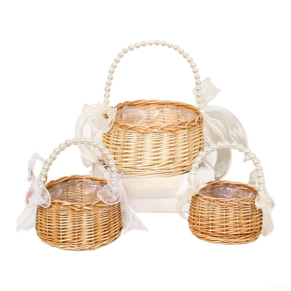 Cestini rustici fatti a mano in vimini per damigelle di fiori, in vimini ramoscello di salice, per matrimoni, corridoi per bambini, decorazioni per baby shower e feste in giardino, confezione da 2