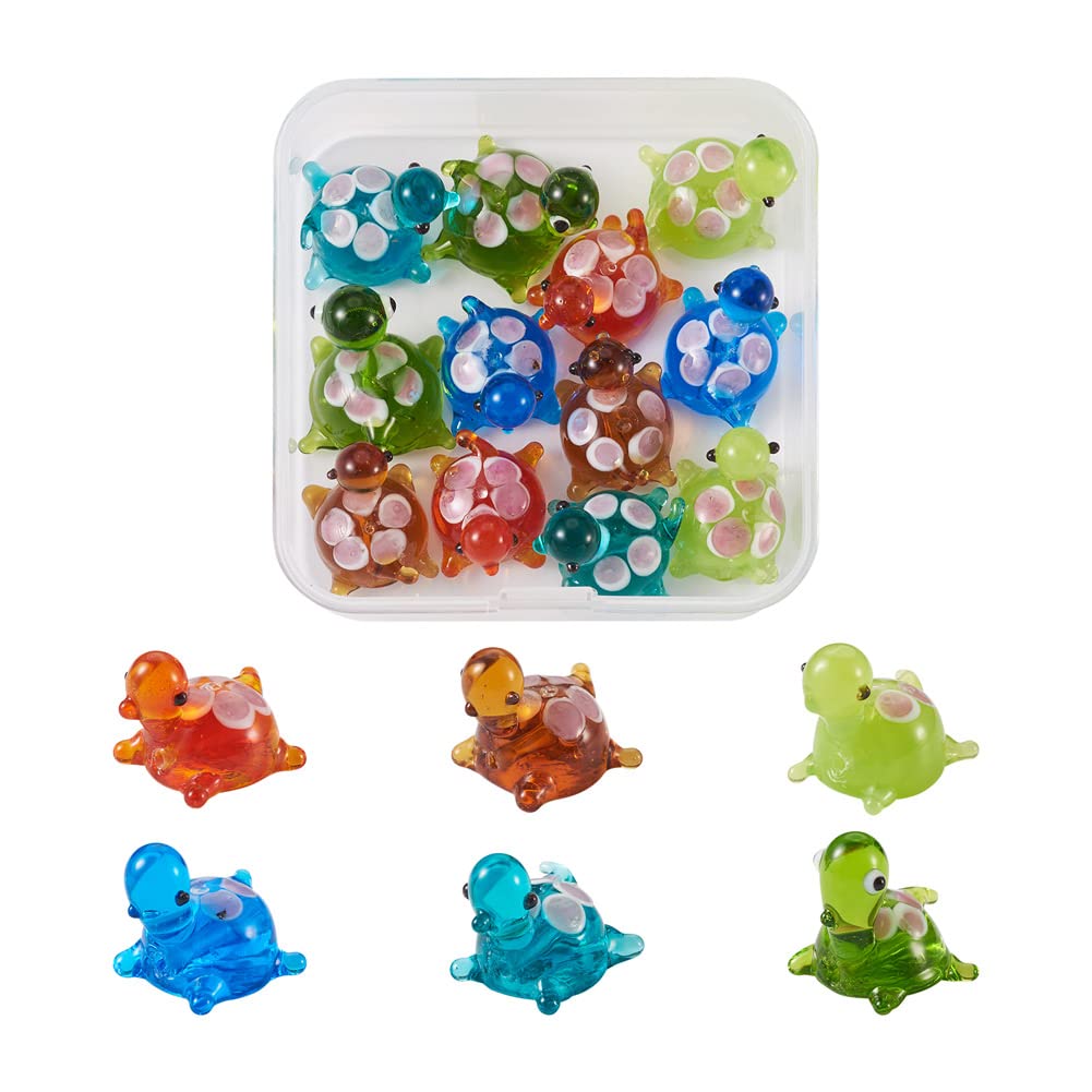 Cheriswelry 12Pcs Turtle Handmade Lampwork Glass Beads Mixed Color Cartoon Tortoise Animals Glass Loose Beads for Jewelry Making Crafting — image 1