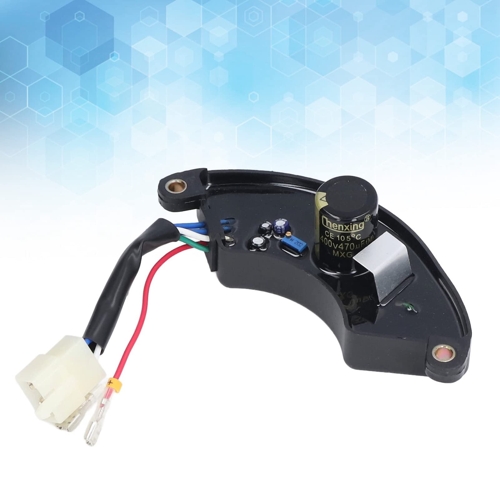 Regulador de Voltaje Automático, 5-6.5KW Generador AVR Estilo Media Luna Universal 1PH 6 Cables Ajustable 220V con Orificios de Montaje para Motor de Gasolina