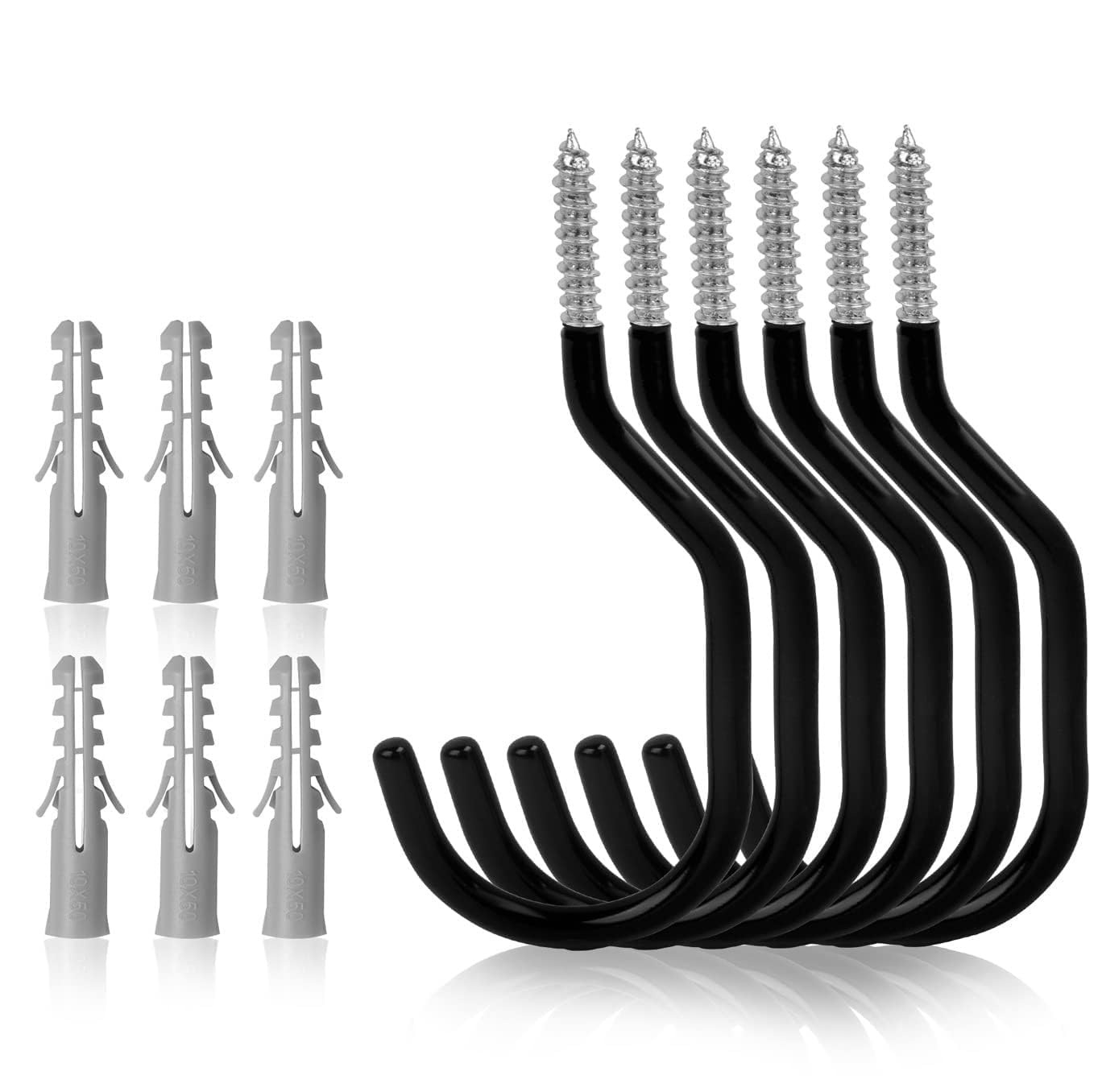 KASTWAVE 6 Pack Super Duty Extra-Large Garage Utility Hooks and Hangers, 6.6 inches, Capacity 100LBS, Bike Hooks for Garage Wall and Bike Hooks for Garage Ceiling