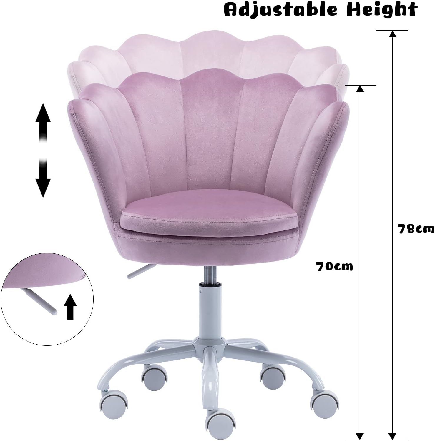 Wahson Velvet Kids Desk Chair Swivel Chair with Armrests for Girls Children Study Office Chair Height Adjustable (Light Purple)