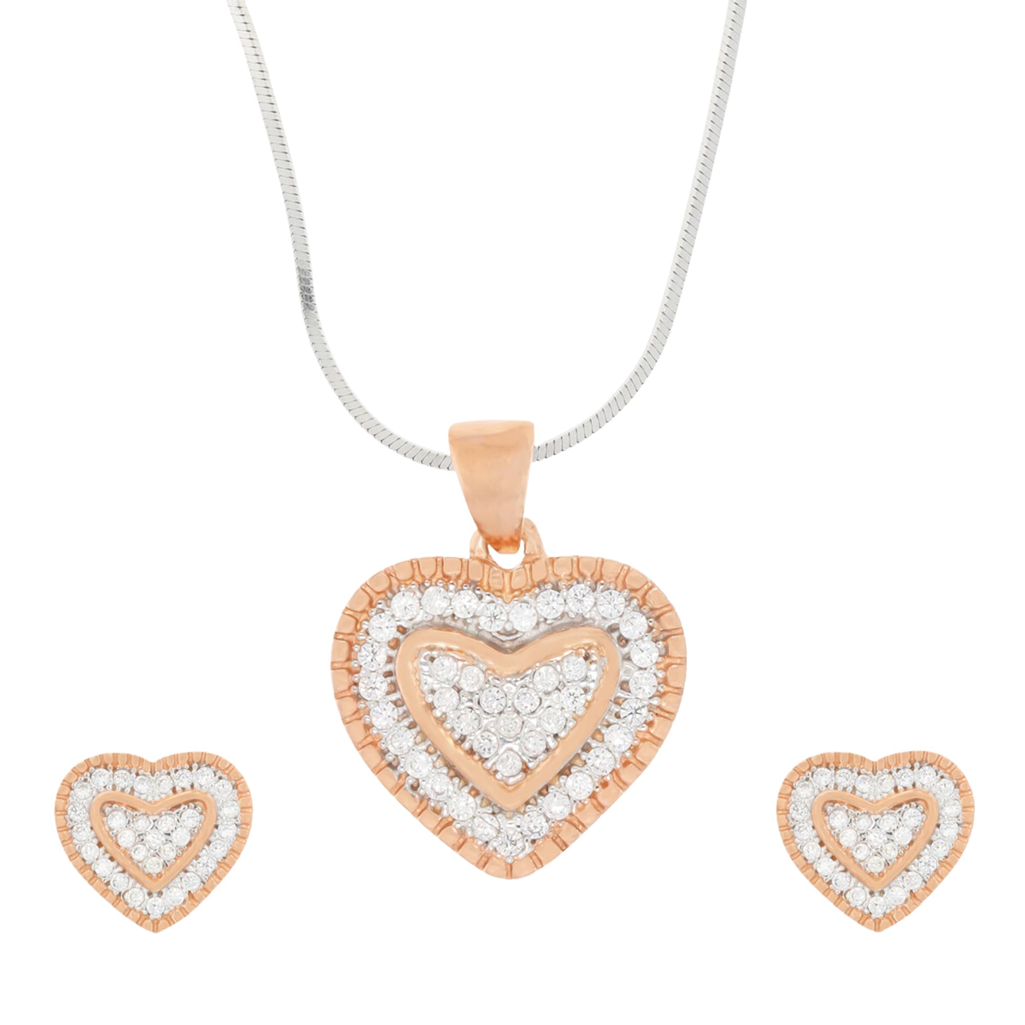 ANAYRA 925 Sterling Silver Rose Gold Heart Pendant Set for Women - Elegant Pendant Set with Earrings | Ideal Gift for Women and Girls | Hallmark Certified (B09VYYZ7MQ) Amazon Price History, Amazon Price Tracker