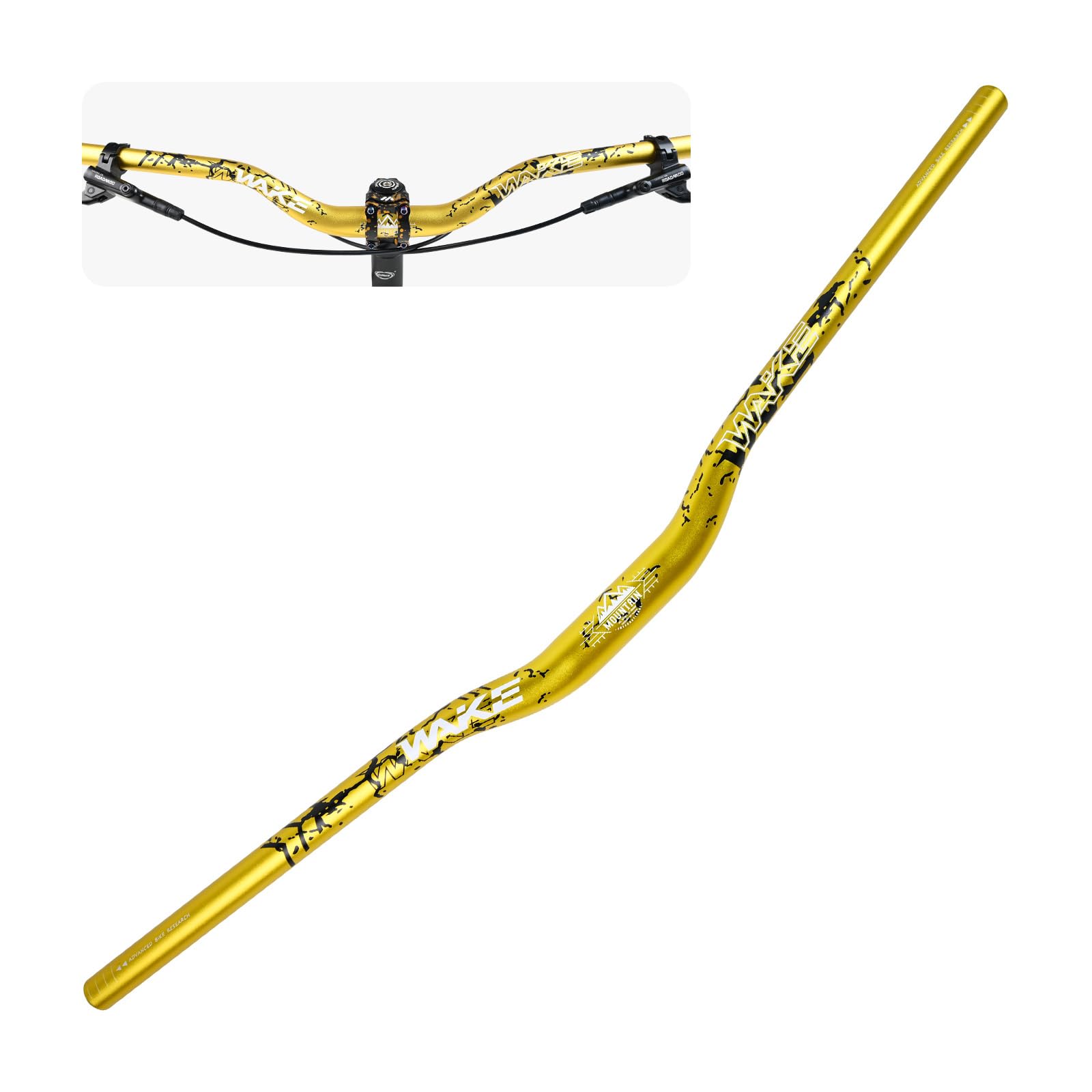 Wake Bike Handlebar 31.8mm*720mm Extra Long Wide Riser Bar Aluminum Alloy Bicycle Handlebars Riser 30mm Bike Bars for Cycling MTB Mountain Road Bike (Gold)