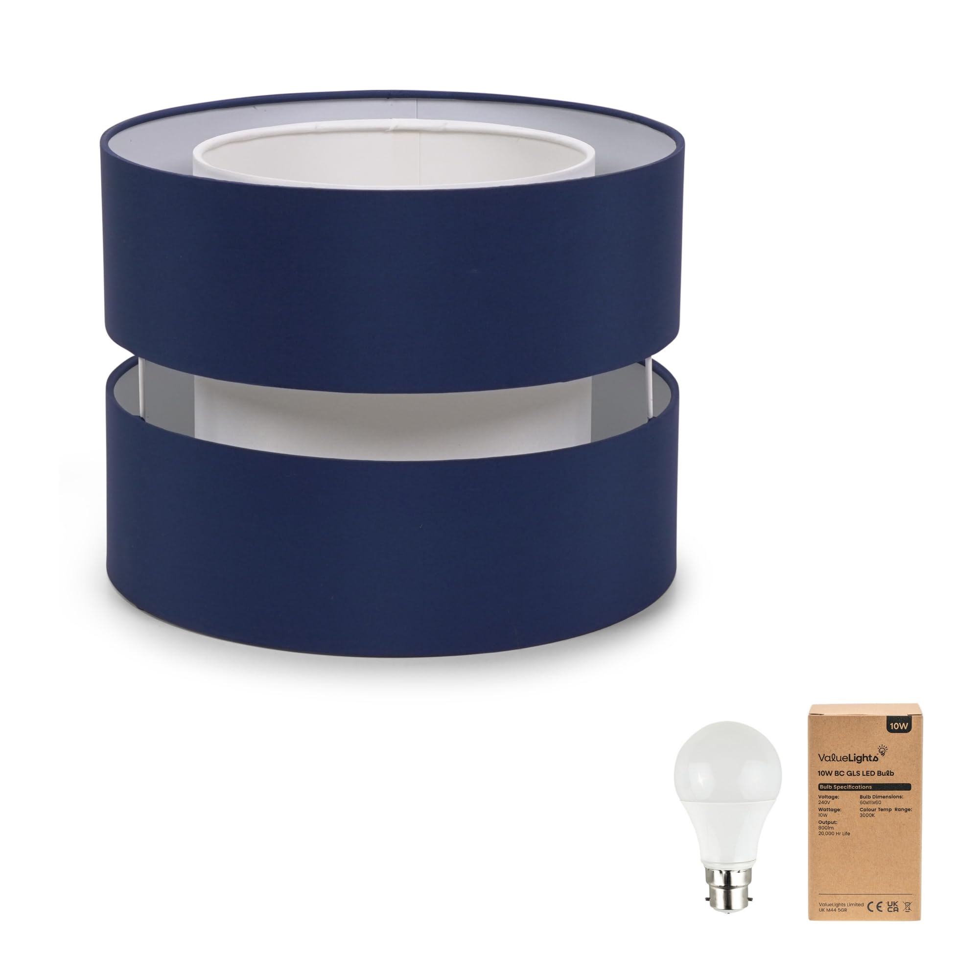 Valuelights Unisex Navy Sophia Tier Large 35Cm Drum Easy Fit Ceiling Light Lamp Shade & Bulb In | Size: 14 Inches
