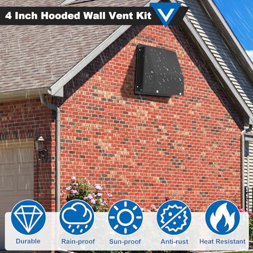 4 Inch Dryer Vent Cover, Hooded Wall Vent with Screen and Damper Galvanized Steel Vent Covers for Wall Black Air Exhaust Duct Outlet Cap Kit for Exterior Home Outdoor Laundry Room Ventilation by Popbee - Used condition - Image 6