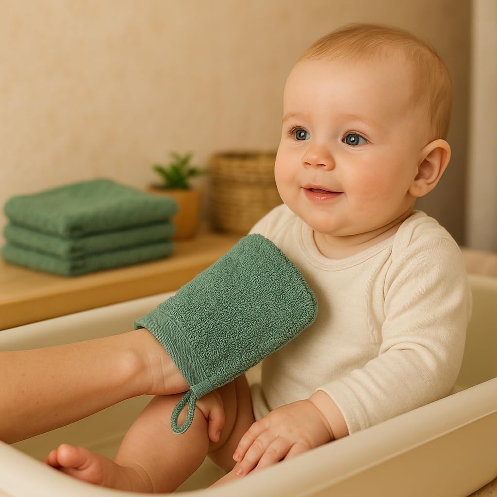 Betz 10 Piece Wash Mitt Set Premium 100% Cotton 10 Wash Mitts Color fir-Tree Green