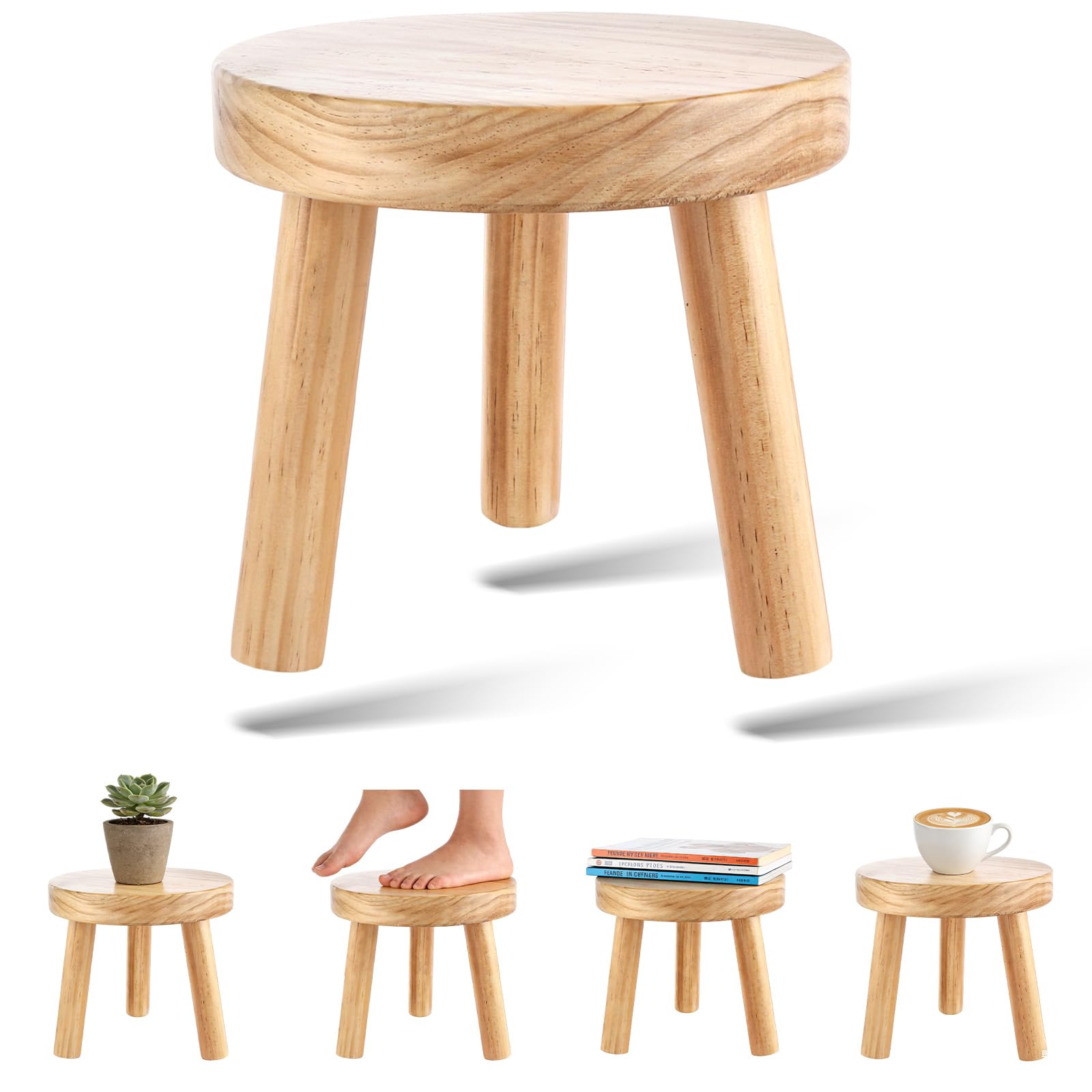 DAJAVE Small Wooden Stool, Wooden Step Stool Plant Table Plant Stools Wood Milking Stools Mini Side Table for House Plants, Bedroom Bedside - 25.5x25.5x24cm
