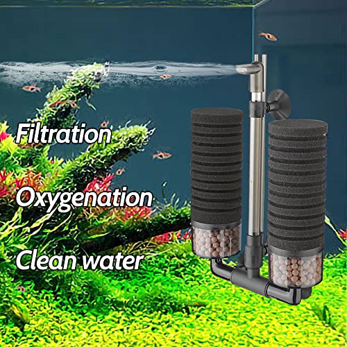 Jifeijidian Sponge Filter For 15 To 55 Gallon Tank Aquarium Double Comes With Biochemical Sponges And Filtered Ceramic Balls Ultra Quiet Submersible Foam Filter For Fresh Water Salt-Water Fish Tank #TOP2