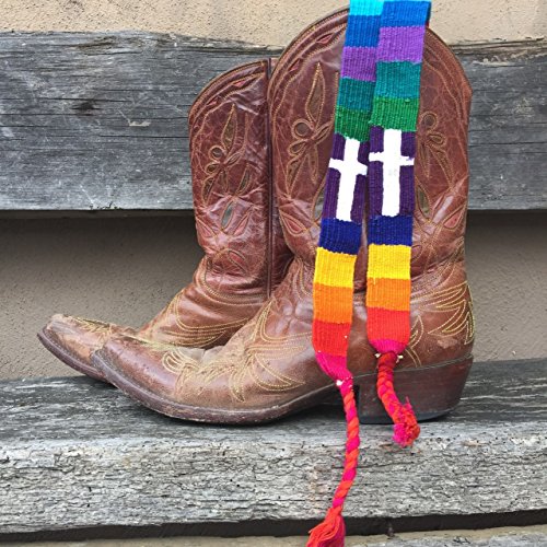 Colorful Traditional Belts, Multi Color with Cross Motifs, Handmade Hat Band, Wrap Around Self Tie, 1 x 45 Inches2