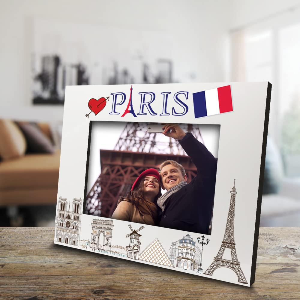 BELLA BUSTA - Paris Bilderrahmen, Hochzeit, Flitterwochen, Urlaub in Paris, UV-Druck, Eiffelturm, Paris-Symbole, Design-Set (12,7 x 17,8 cm, horizontal)