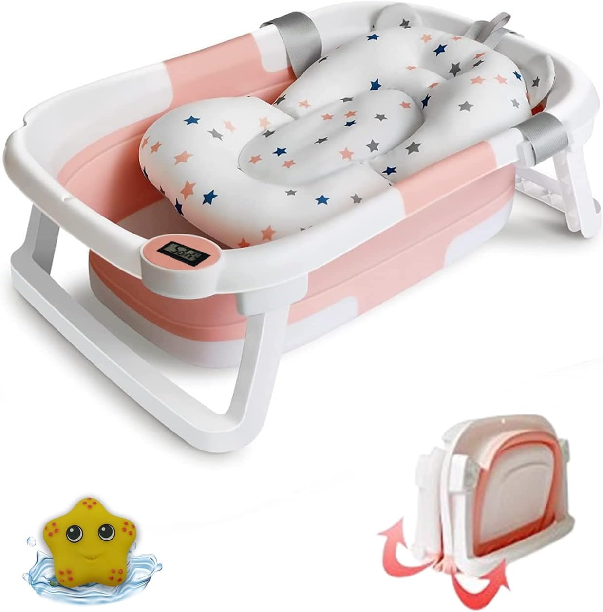 Foldable Baby Bath Tub with Thermometer for Real Time Temperature Sensing Free Bath Toy