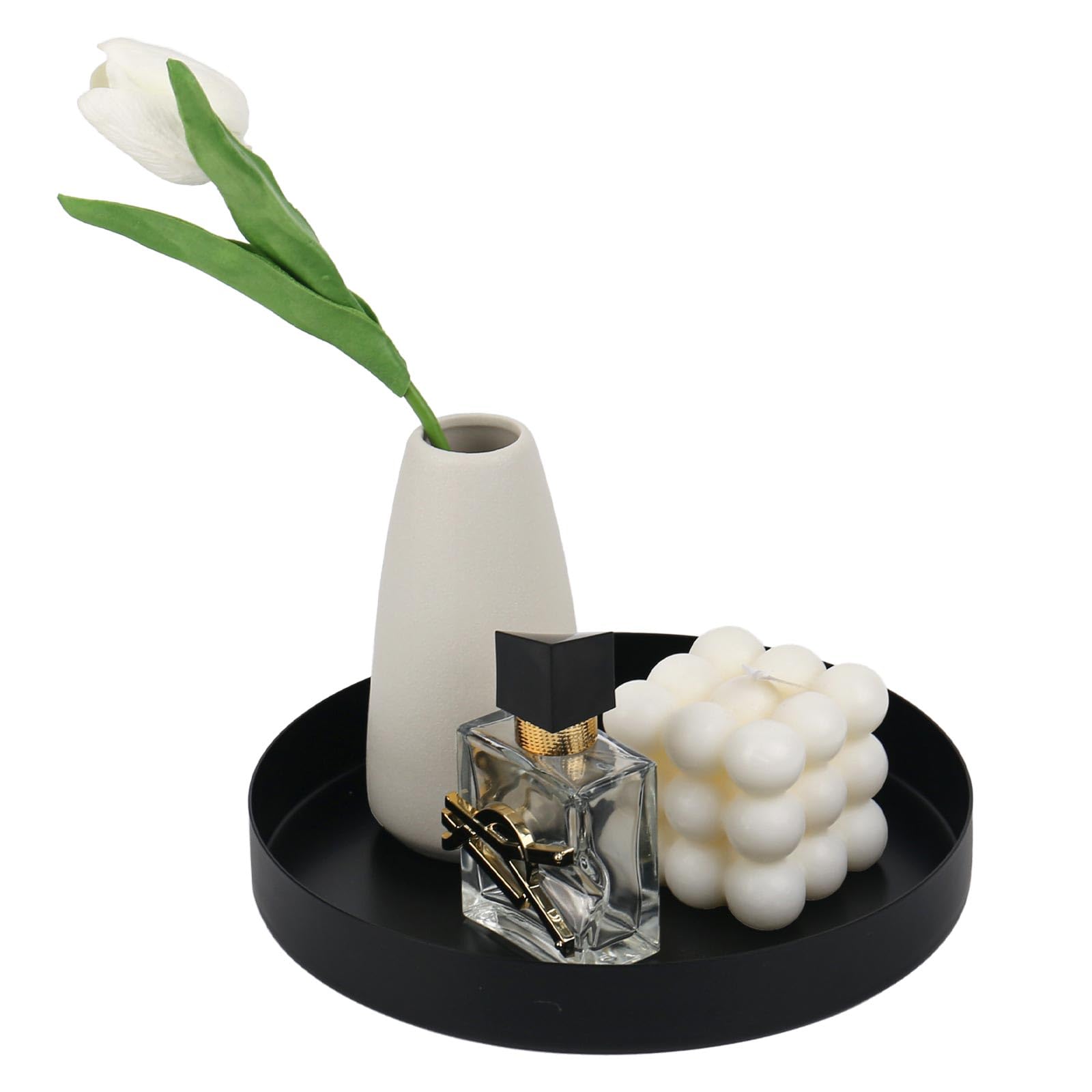 Vassoio Decorativo Rotondo In Metallo - Ø20 Cm, Nero Opaco, Per Centrotavola - Foto 14