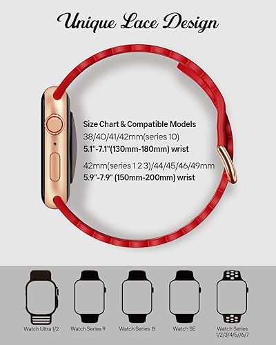 Miniatura 3 de Sunnywoo Correa de silicona de encaje compatible con correas de Apple Watch de 1.575 in, 1.614 in, 1.496 in, 1.732 in, 1.654 in, 1.772 in, 1.929 in,