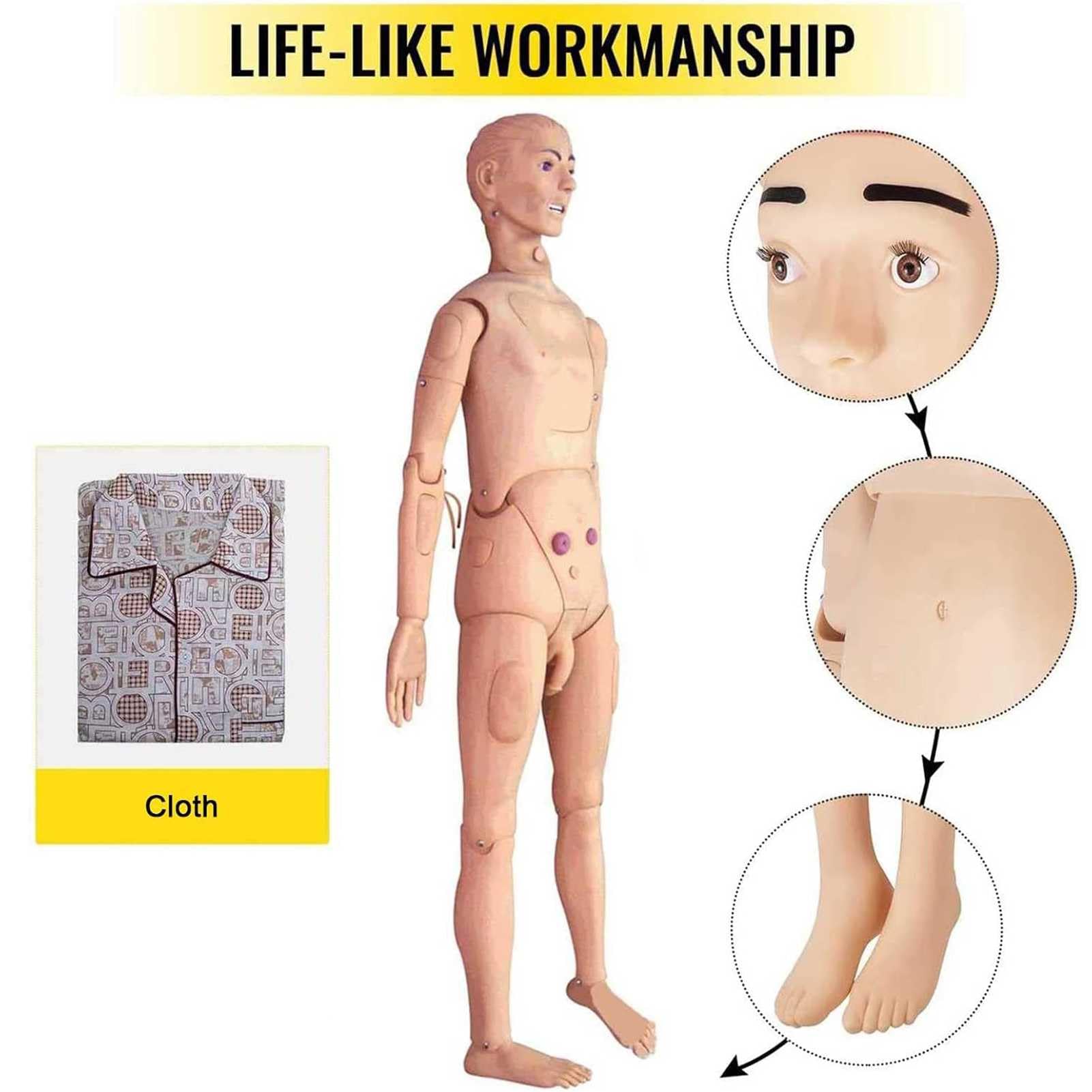 DFEDHF Patient Care Manikin Full Body 170Cm Life Size Demonstration Human Manikin Training CPR Simulator Basic Geri Nursing Skills Education