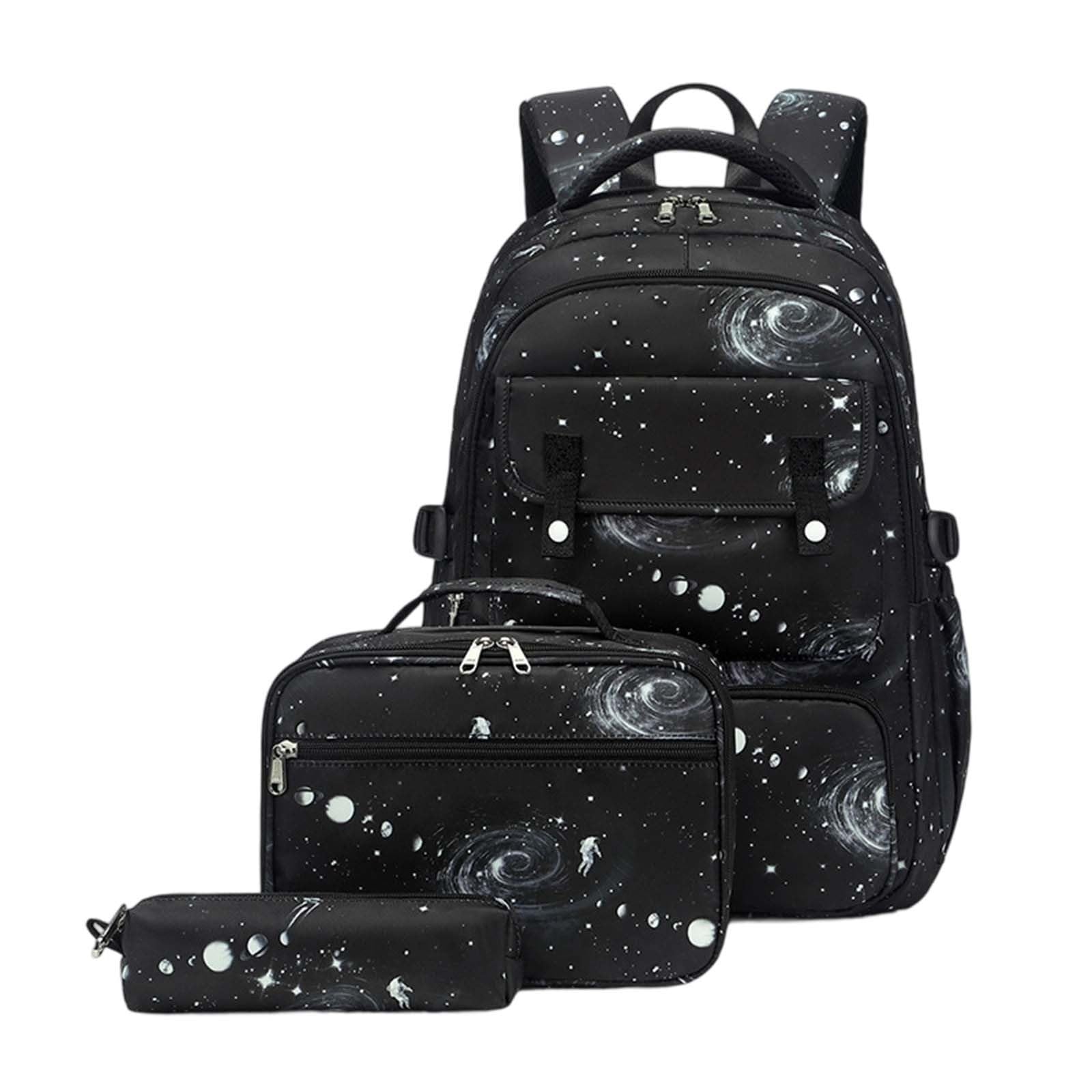 Juego de mochila de escuela primaria para niños con bolsa de almuerzo y estuche para lápices, bolsa de libros de 3 piezas, cómoda mochila escolar para niños y niñas, Black, Talla única, Clásico