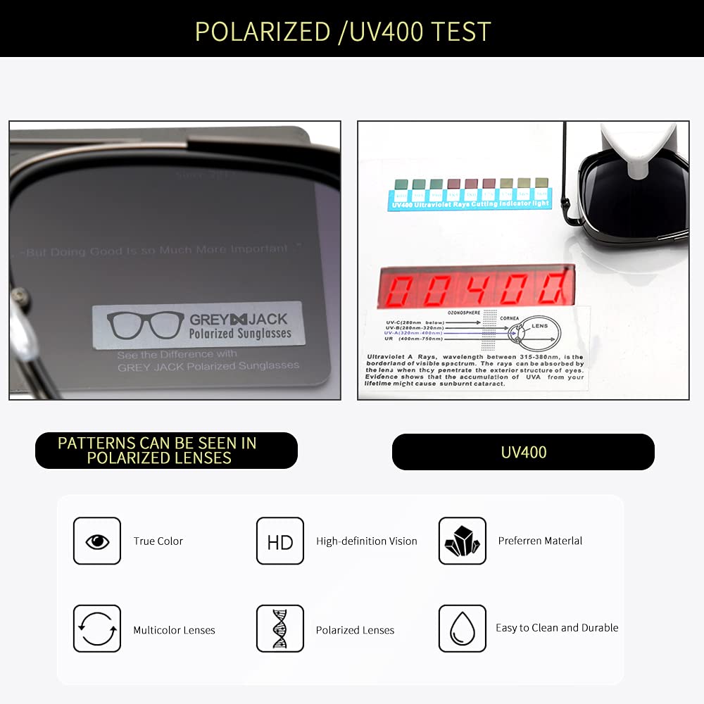 grey jack Retro Classic Polarized Metal Frame Sunglasses For Men Women 2001 Gun Frame/Gradient Black Lens,Square 4