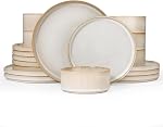 Richmount Star Dinnerware Sets, Plates and Bowls Set for 4, 12 Piece Dish Set, Ribbed, Matte Dark Charcoal