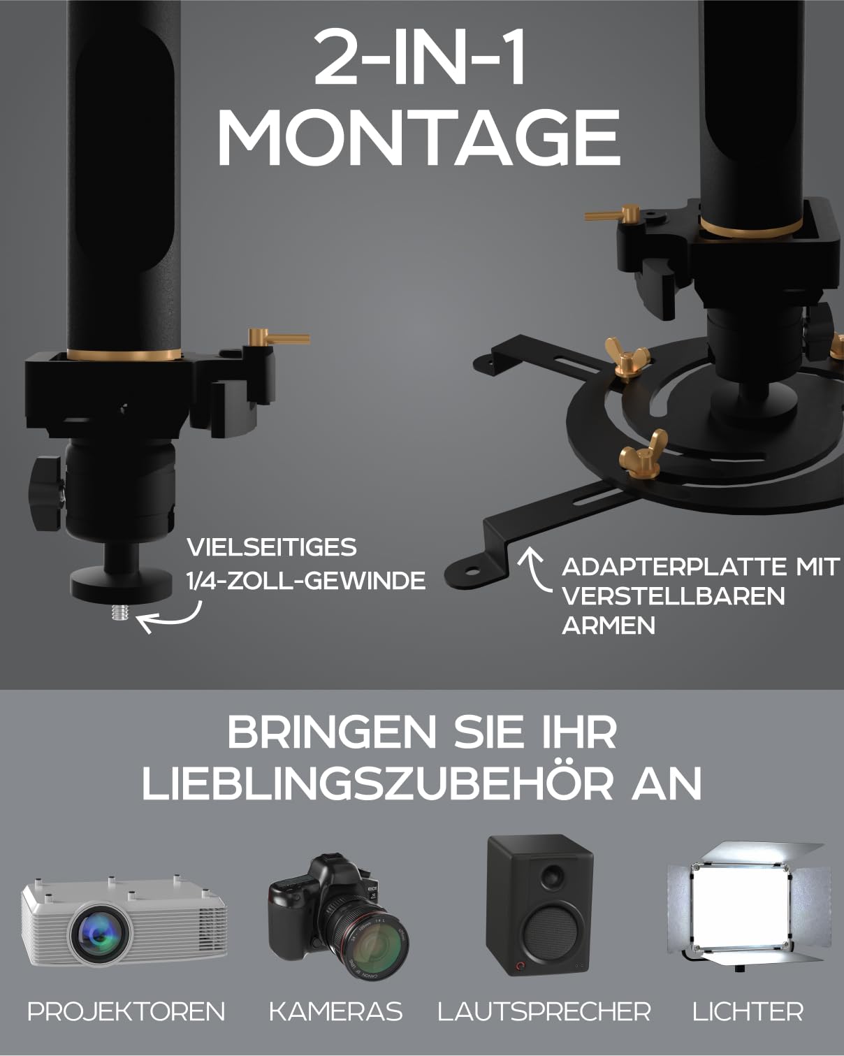 Universal-Projektorhalterung – verstellbare Decken- oder ausziehbare Wandhalterung für Mini-Projektoren für Büro und Zuhause – voll beweglich, einfache Installation, 360° schwenkbar, Länge 13,8“ - 21“