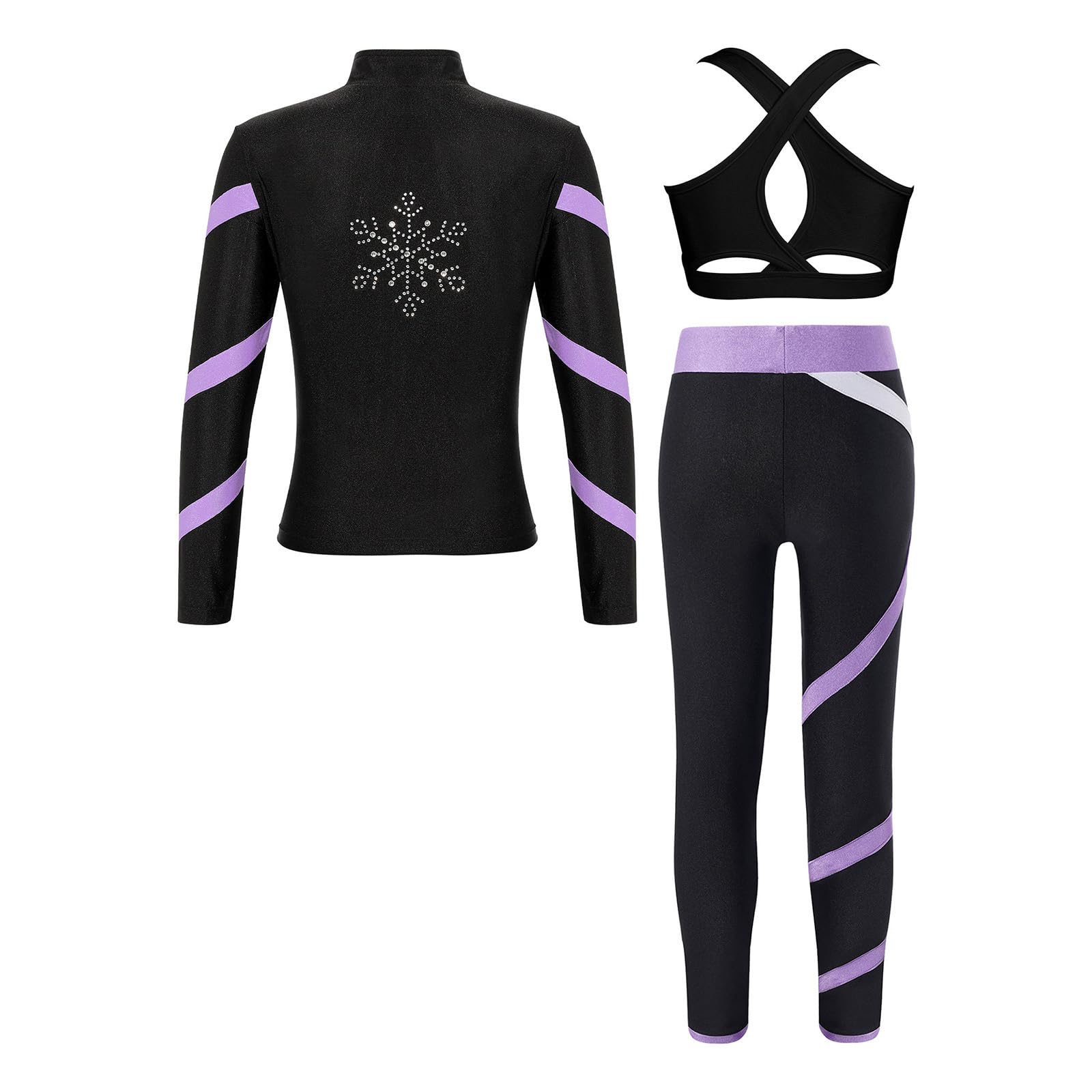 Kind Turnanzug Tanzmädchen Set Eiskunstlauf Outfit Leggings Und Tanktop Jacke Sport Fitness teilig