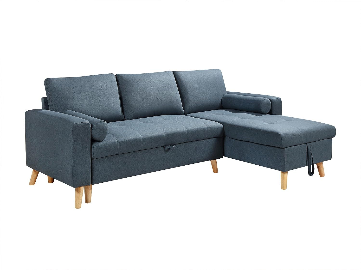 Vente-unique - Divano letto angolare reversibile con contenitore in Tessuto Verde petrolio - KORI