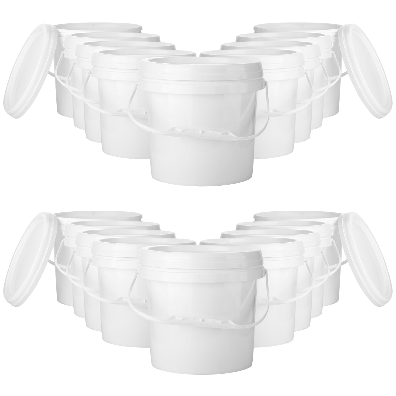 gerrii 24 pcs white heavy duty bucket plastic buckets with lids and handle all purpose pail round plastic tub for food ice cream soup storage paint art crafts projects garage organization (1 gallon)