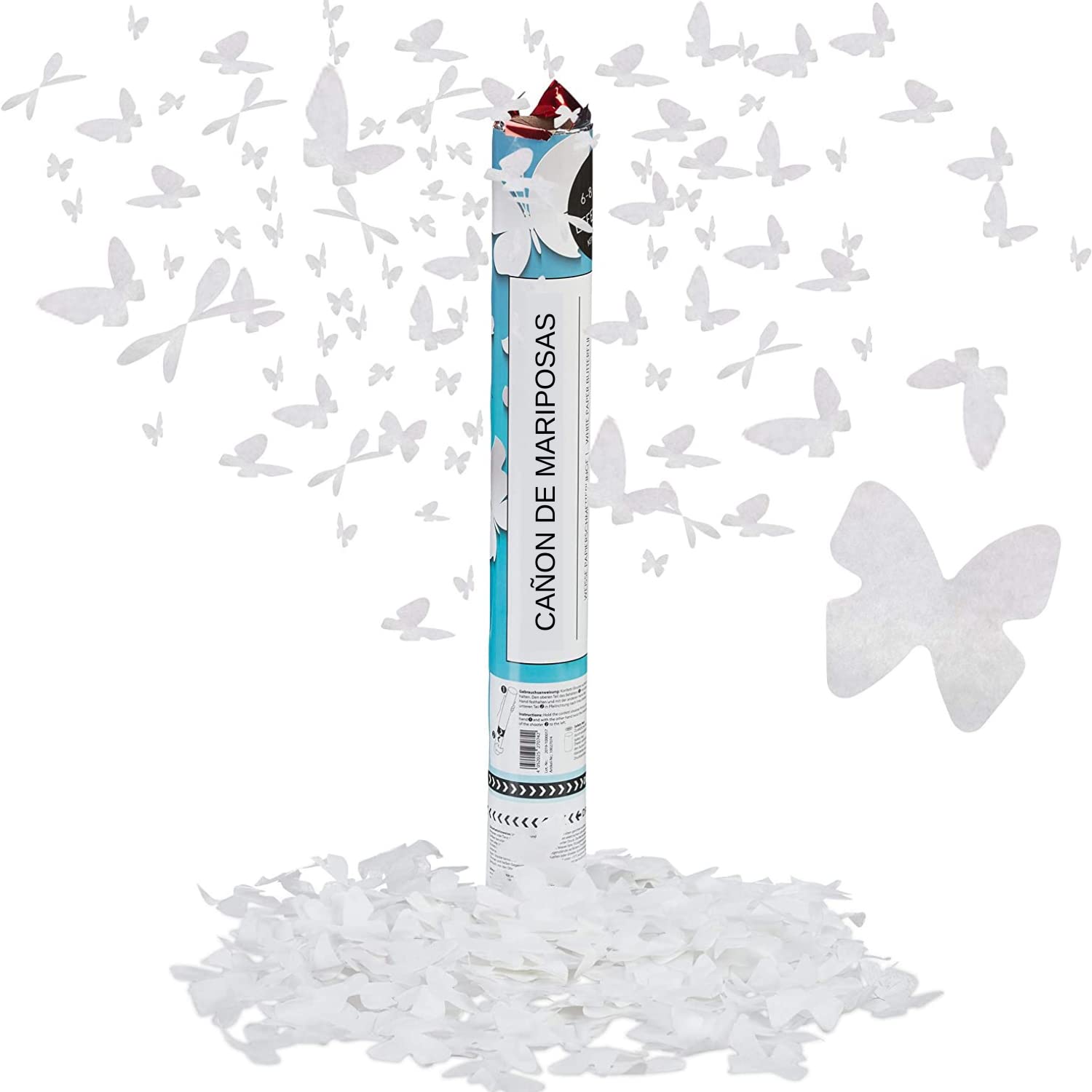 KROWN - 12 Cañones de Mariposas Blancas, Confetti, Bodas y Aniversarios, Papel-Cartón, 40 cm, Blanco, Detalles y Regalos Bodas, Comuniones, Cumpleaños, Bautizos