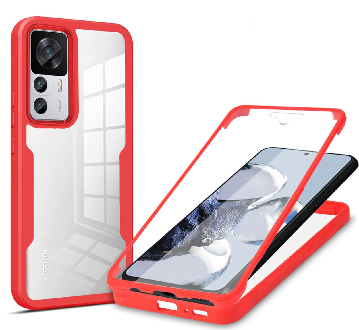 Cover per Xiaomi Mi 12T / Mi 12T Pro 5G, Custodia 2in1 Dual Layer Ibrida [ 360°] Full Body Antiurto Protettiva [Silicone TPU Fronte] e [Rigida Plastica Back] caso, [Transparente