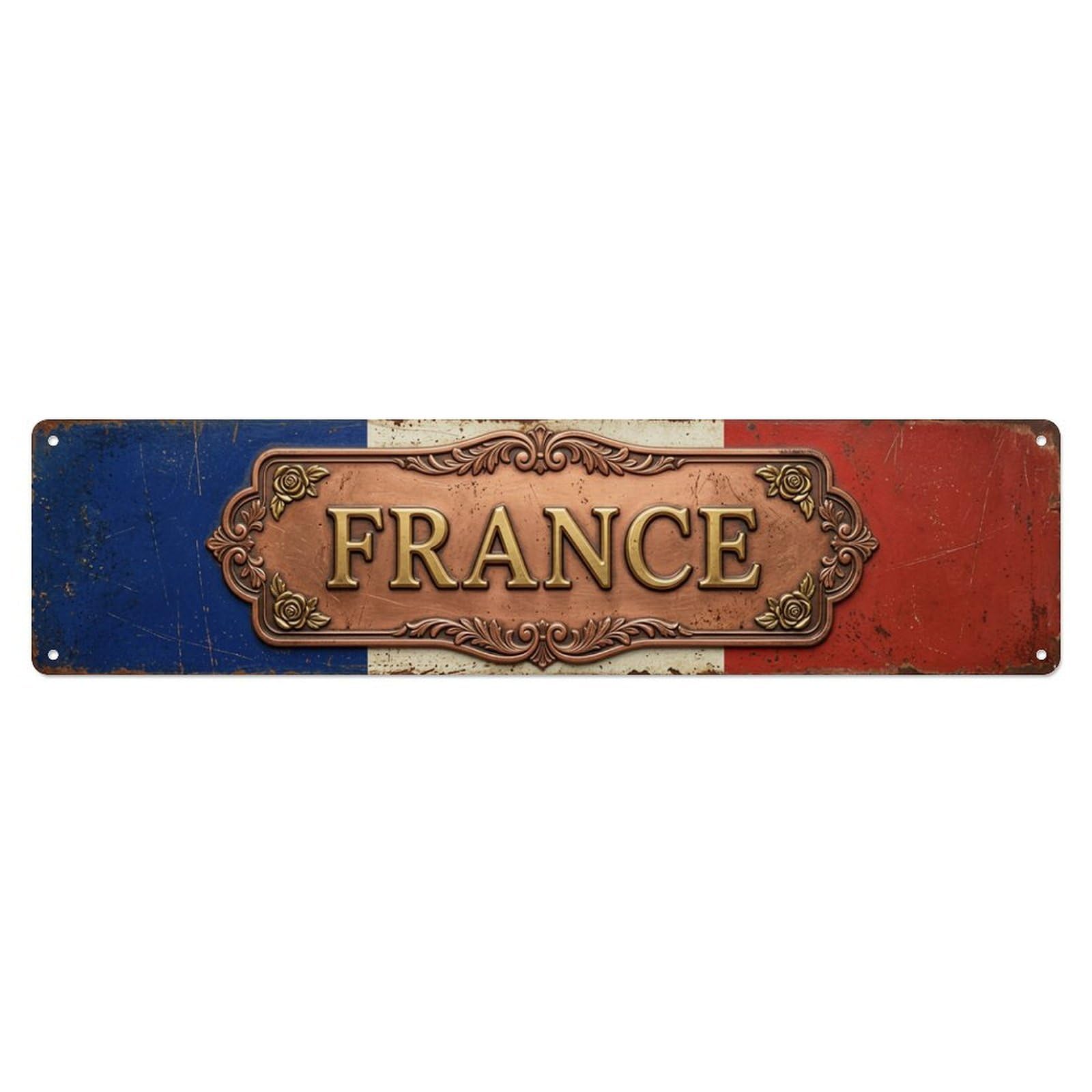 French Flag Classic Symbol Metal Tin Skinny Sign Plaque Wall Decor for Cafe, Club Bar, Office, Home Garden Metal Poster 4x16Inch