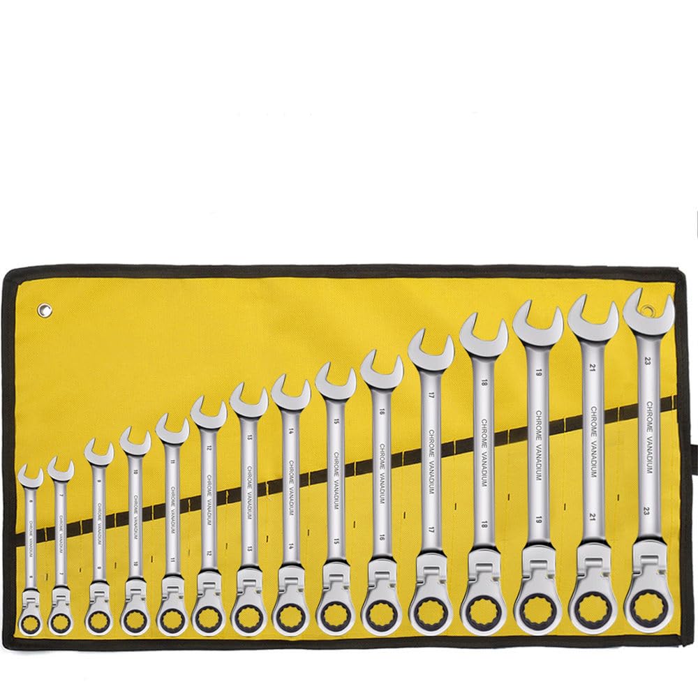 Setngb Ratchet Wrench Ratcheting Combination Wrench Set Metric Flex Head Ratcheting Wrench, Chrome Vanadium Steel Spanner With Bag,,15Pcs