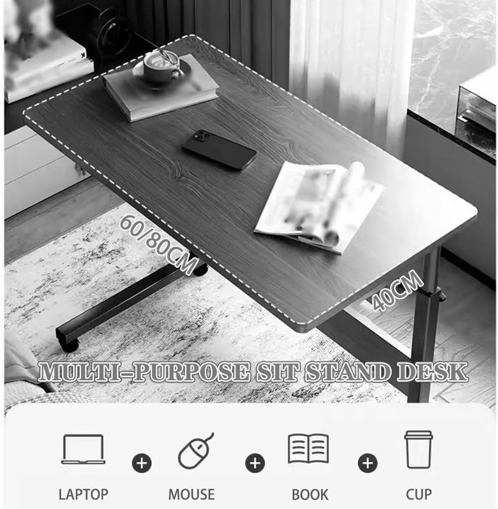 Postazione di lavoro mobile regolabile in altezza, scrivania portatile con rullo del freno, facile da installare, tavolo per laptop per camera da letto e soggiorno, 60 x 40 cm