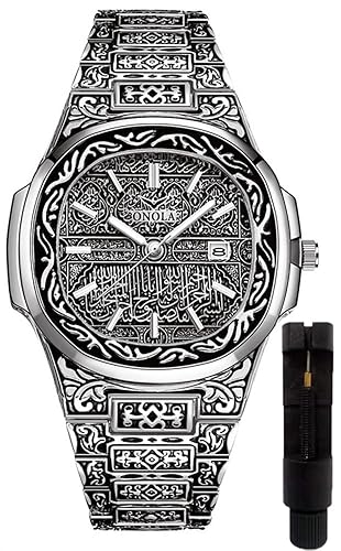 Retro Watches for Men Quartz Watches Tattoo Pattern Carved Stainless