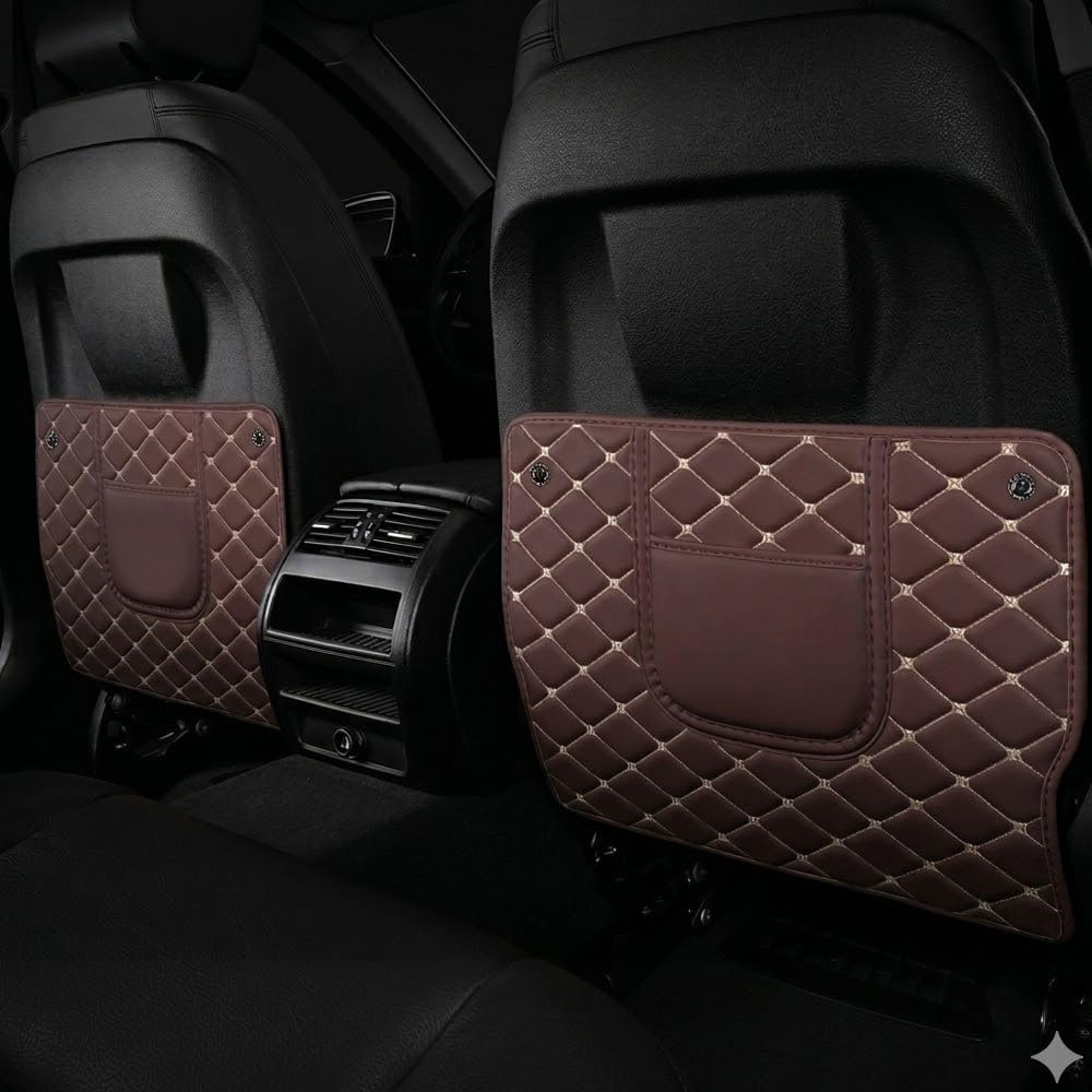 JALILAN 2PCS Car Seat Back Protectors for Renault ZOE (Typ Q210 ab Bj.2012) Diamond Quilted PU Leather Anti-Kick Mats Waterproof Rear Seat Storage Organiser,Brown