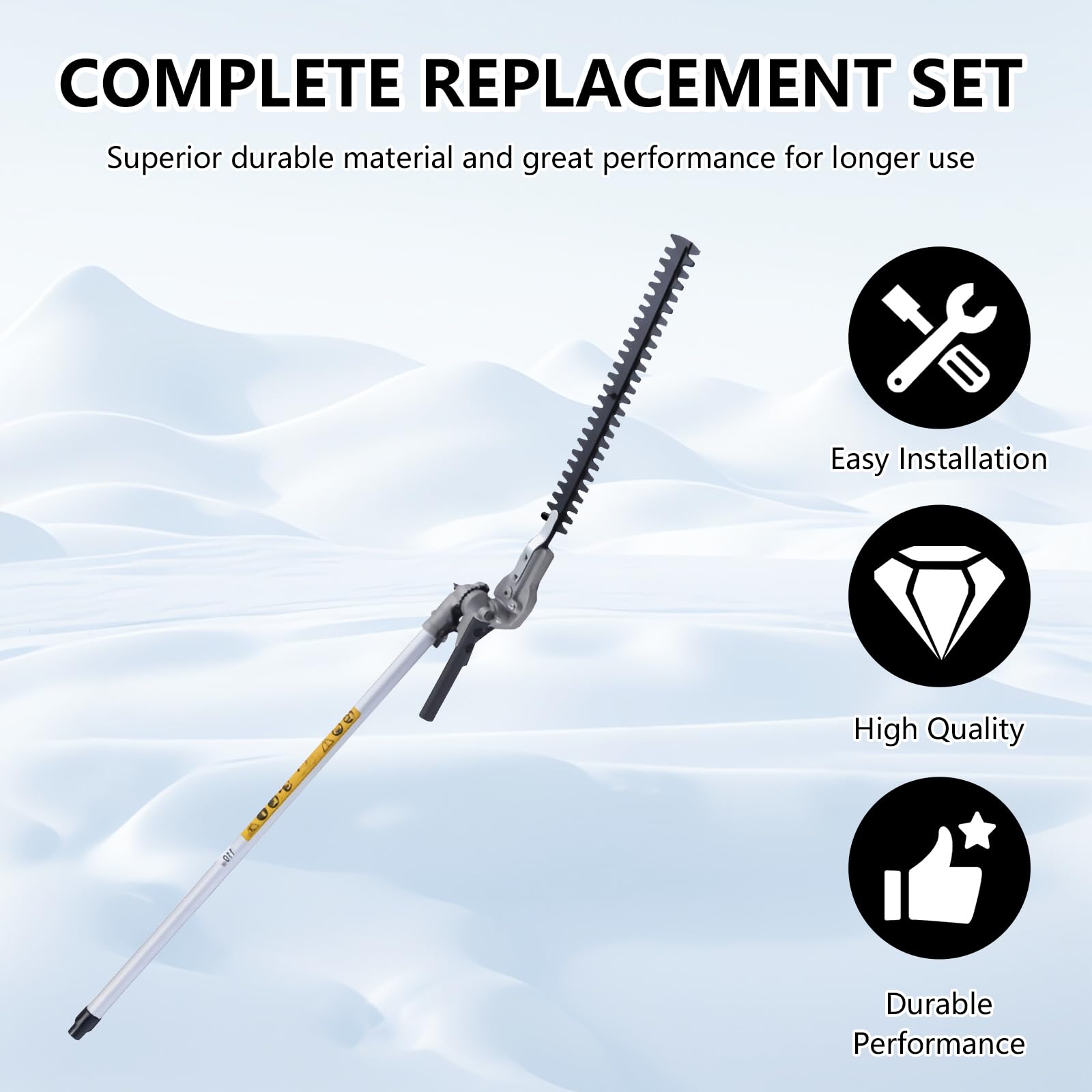 Accesorio para Cortasetos, Universal Cortasetos Cuchilla 43cm Cabezal con Extensión de Aluminio 75cm Compatible con Cortasetos Electrico Multiherramientas Inalámbricas