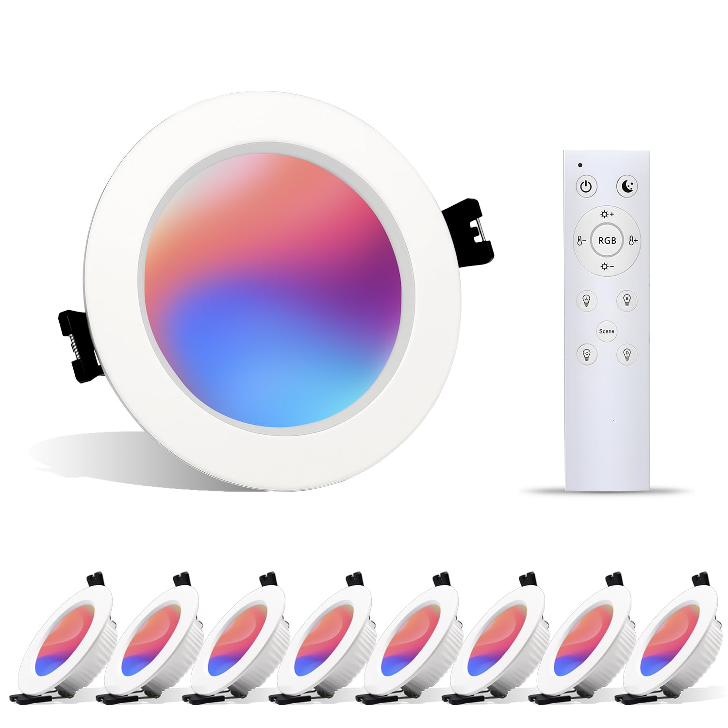 LED Einbaustrahler RGBW Smart LED Spots 230V Dimmbar APP Bluetooth Einbauspots warm und kaltweiss farbwechsel, 2700K-6000K, 8er Set 7W, Alu, IP44 Deckenspots für Badezimmer, Küche, Wohnzimmer