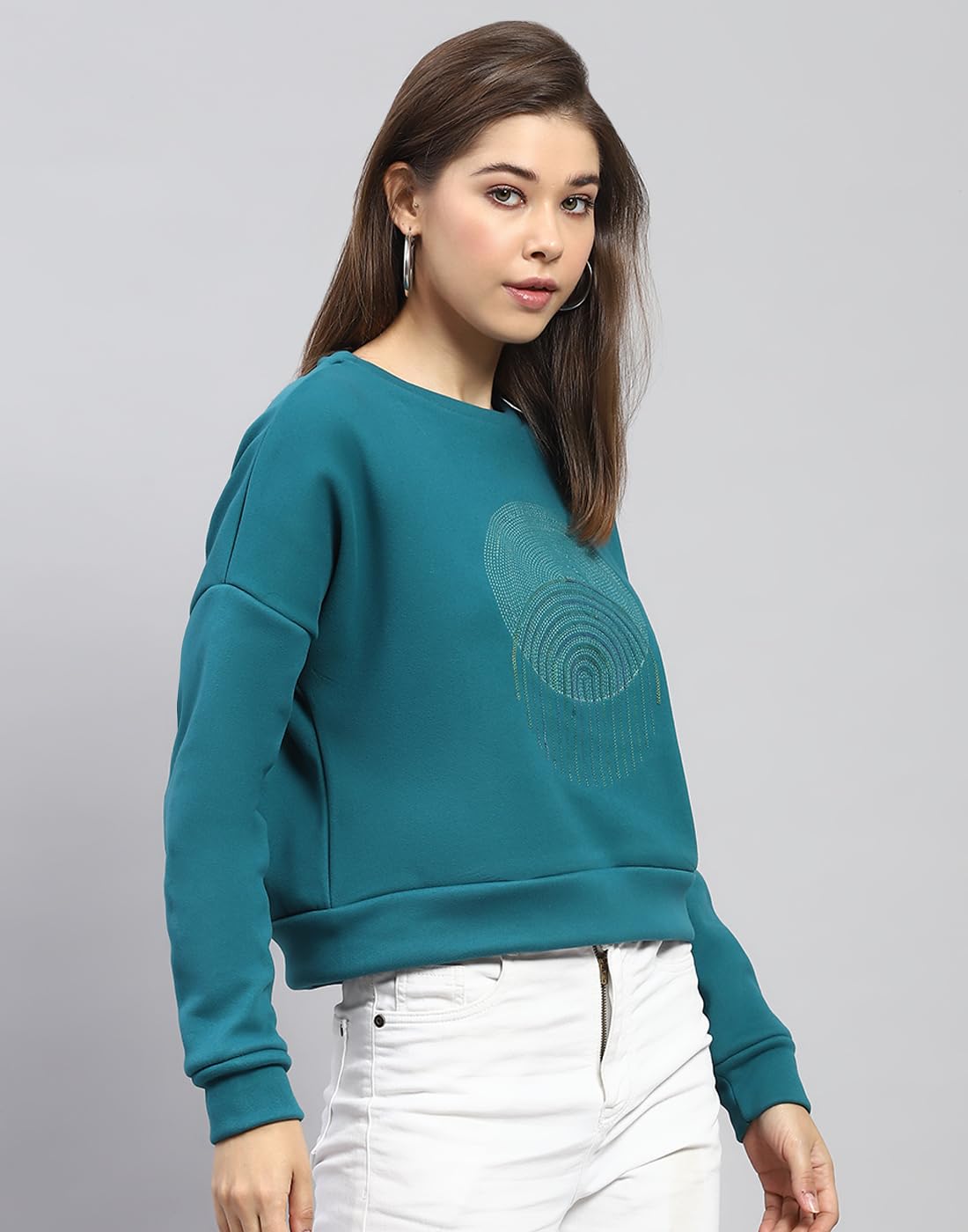 Monte Carlo Womens Printed Green Round Neck Full Sleeve Sweatshirt - 224067610-1-42 1