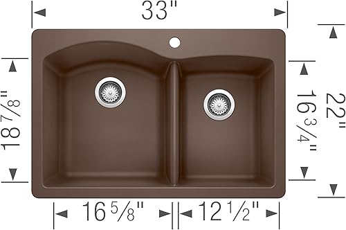 Miniatura 9 de BLANCO 441465 Diamond Silgranit 6040 - Fregadero de cocina con doble tazón para montaje inferior o caído, 9.50 x 21.25 x 32.25 pulgadas, color ceniza