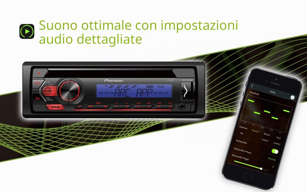 Pioneer Deh-S120Ubb, Autoradio 1DIN RDS con Illuminazione dei Pulsanti Rossi, Display Blu, Supporto Android, Equalizzatore a 5 Bande, CD, MP3, USB, Ingresso AUX, App Arc