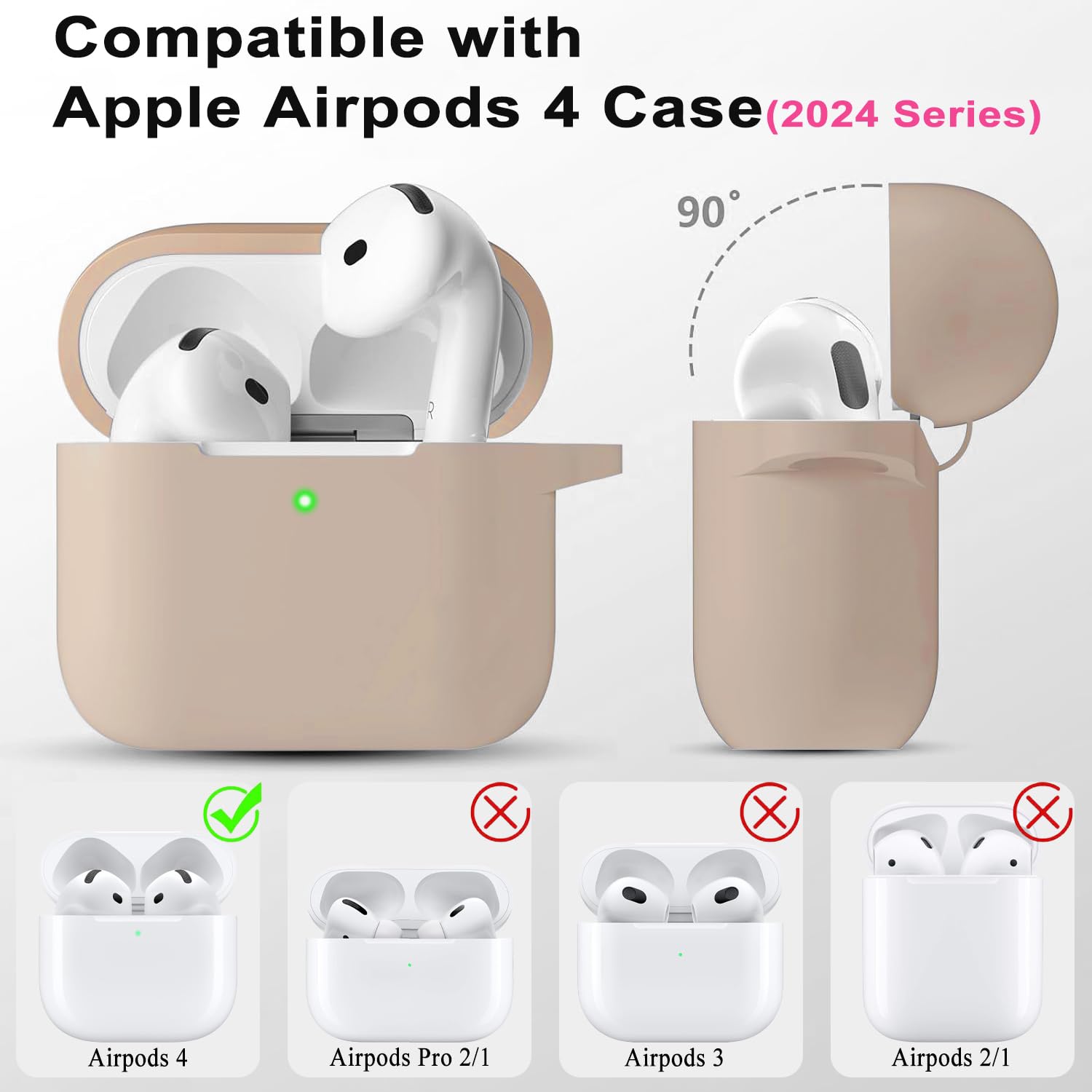 Case Cover for Apple Airpods 4 - VOTILE Airpods 4 Cases 2024 Cover Women Silicone iPods 4 Earbuds Wireless Accessorie Charging Cases Girl Bling Keychain for Airpod iPods 4th Generation - Milk Tea