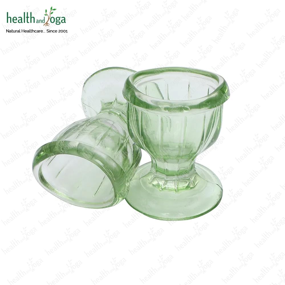 HealthAndYoga™ ChillEyes Transparent Glass Eye Wash Cup - Effective Eye Rinse and Cleansing – Eco-Friendly, Non-Reactive, Safe and Comfortable (Green - Set of 2)