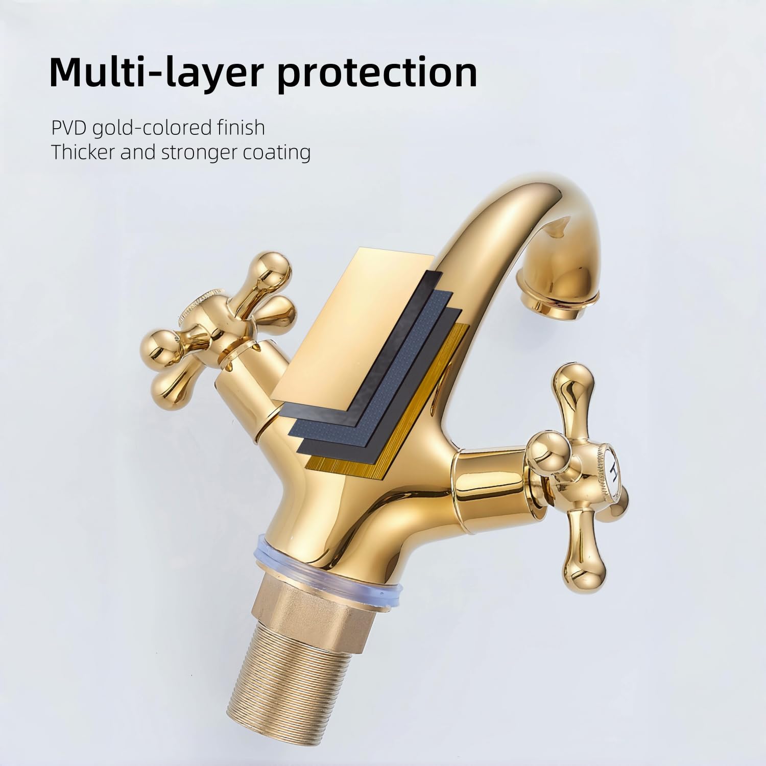 Grifo de Lavabo Latón Dorado, Grifo Baño Dos Manijas, Grifo Mezclador Baño Fregadero, Grifería de Lavabo Agua Fría y Caliente con Tubo Flexible