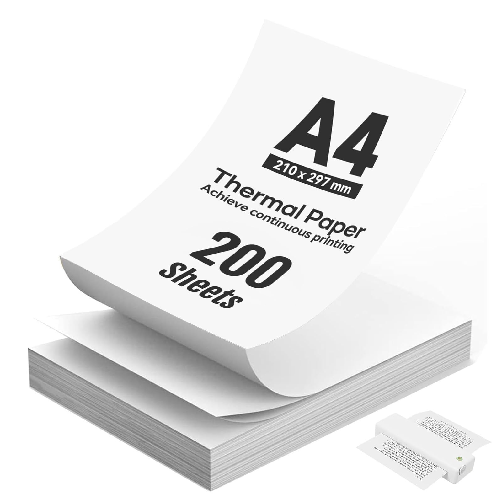 200 hojas de papel térmico A4, papel para impresora térmica de secado rápido, papel térmico plegable A4, compatible con la mayoría de impresoras térmicas para archivos, impresión fotográfica, notas