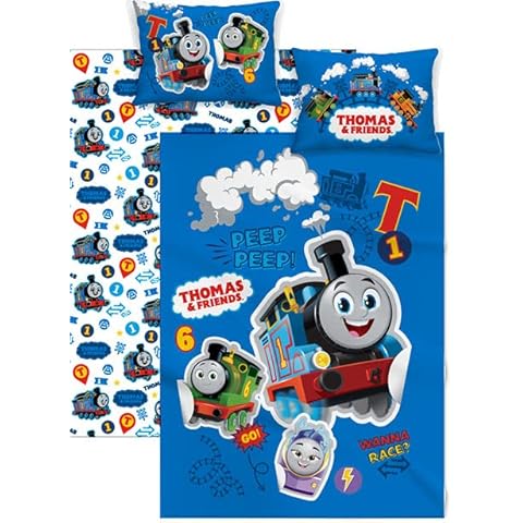 Thomas The Tank Twin Sheet Set for Kid's Bed in a Bag with Reversible Comforter, Flat Sheet, Fitted Sheet & Pillowcase - 4 pcs Cover