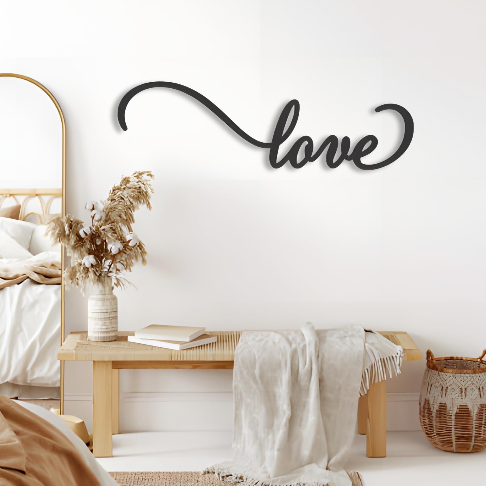 Grande Decorazione murale Astratta in Metallo con la Scritta Love, Ideale per Soggiorno e Camera da Letto, Disponibile in Diverse Misure (20x6, 24x7, 35x11 Pollici) (60x18 cm)
