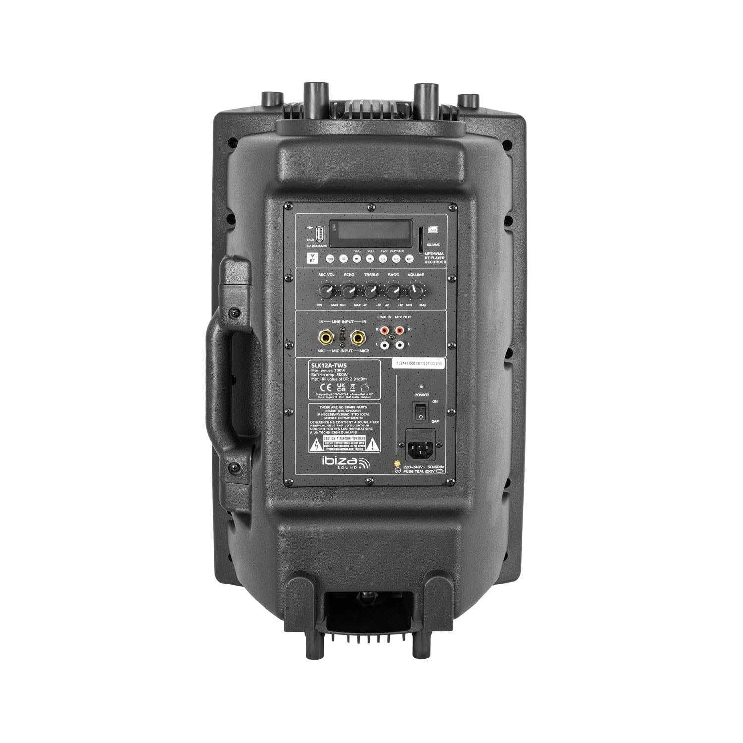 Ibiza - SLK12A-BT - Altoparlante attivo PLUG & PLAY 12"/30cm, 700W con amplificatore integrato - Bluetooth, USB, SD e AUX - Nero