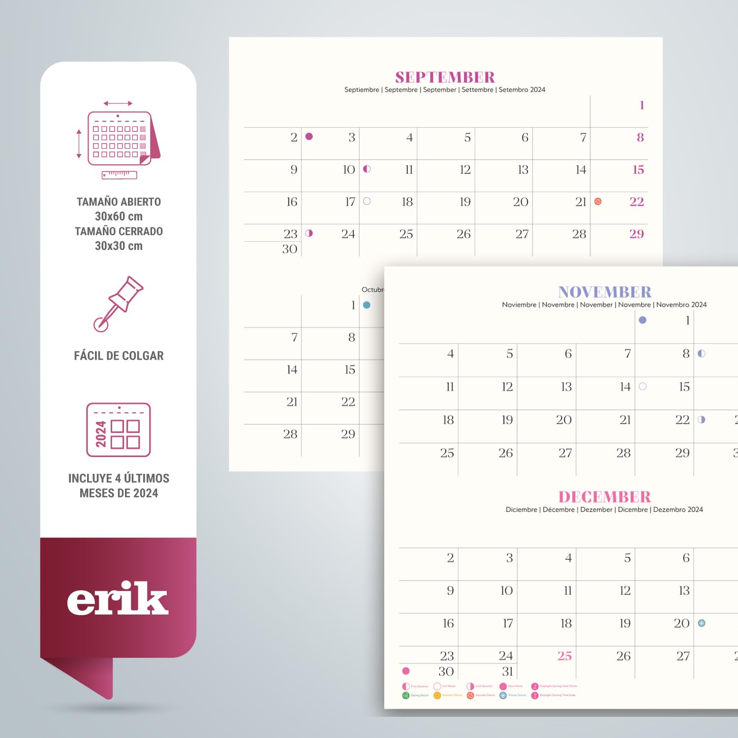 Calendario De Pared Buddha 2025 | Planificador Mensual Con Espacio Para Notas | Incluye Póster Regalo De 30x60 Cm | Multilingüe (Español/Inglés/Francés/Alemán/Italiano/Portugués)