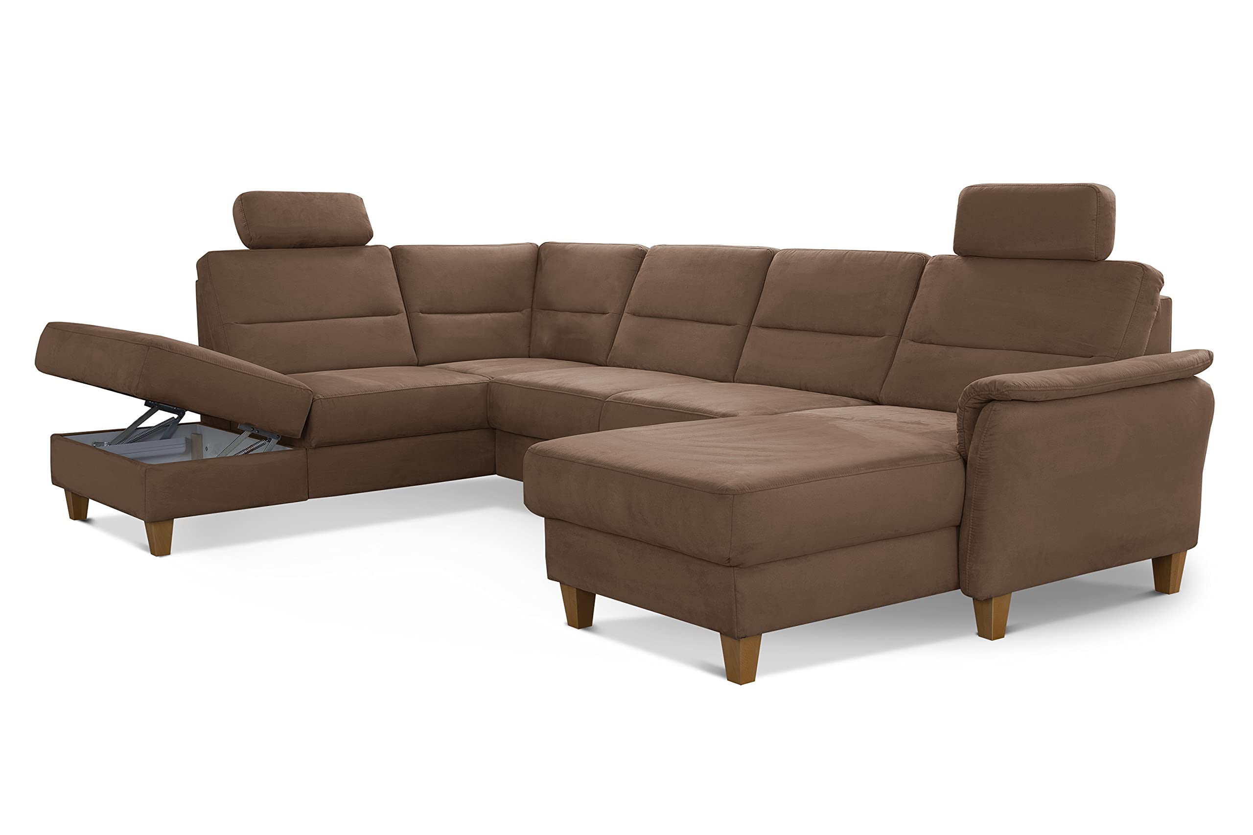 CAVADORE Wohnlandschaft Palera / Federkern-Sofa in U-Form im Landhausstil / 314 x 89 x 212 / Mikrofaser in Lederoptik, Dunkelgrau