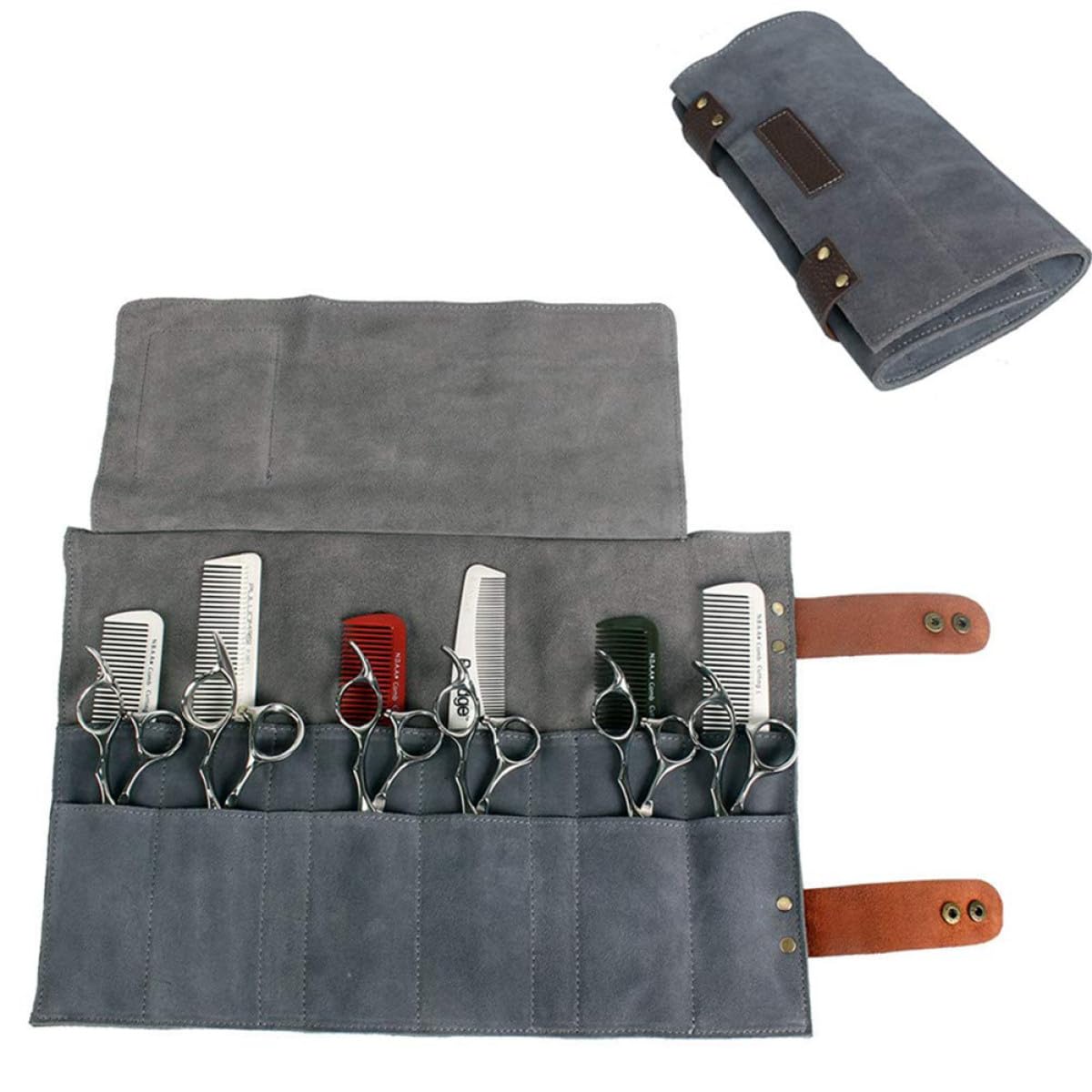 Ciieeo Friseurtasche Friseur Scheren Aufbewahrungstasche mit 12 Fächern aus Leder und Rolle Up Design für Friseure im Beauty Salon Gebrauch