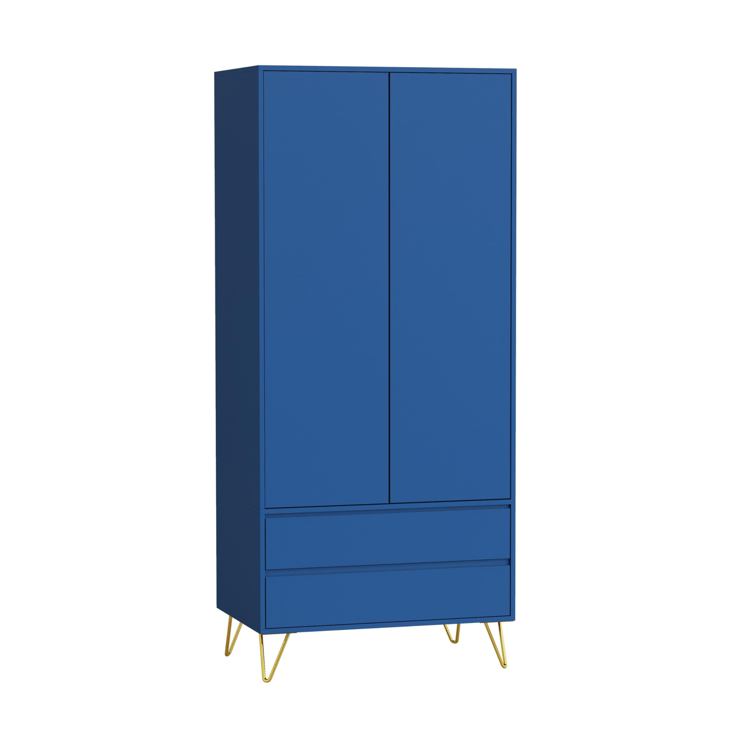 Nera 2 Door Wardrobe with Drawer Slim Wardrobe for Bedroom Wooden Wardrobe with Metal Legs (Navy)