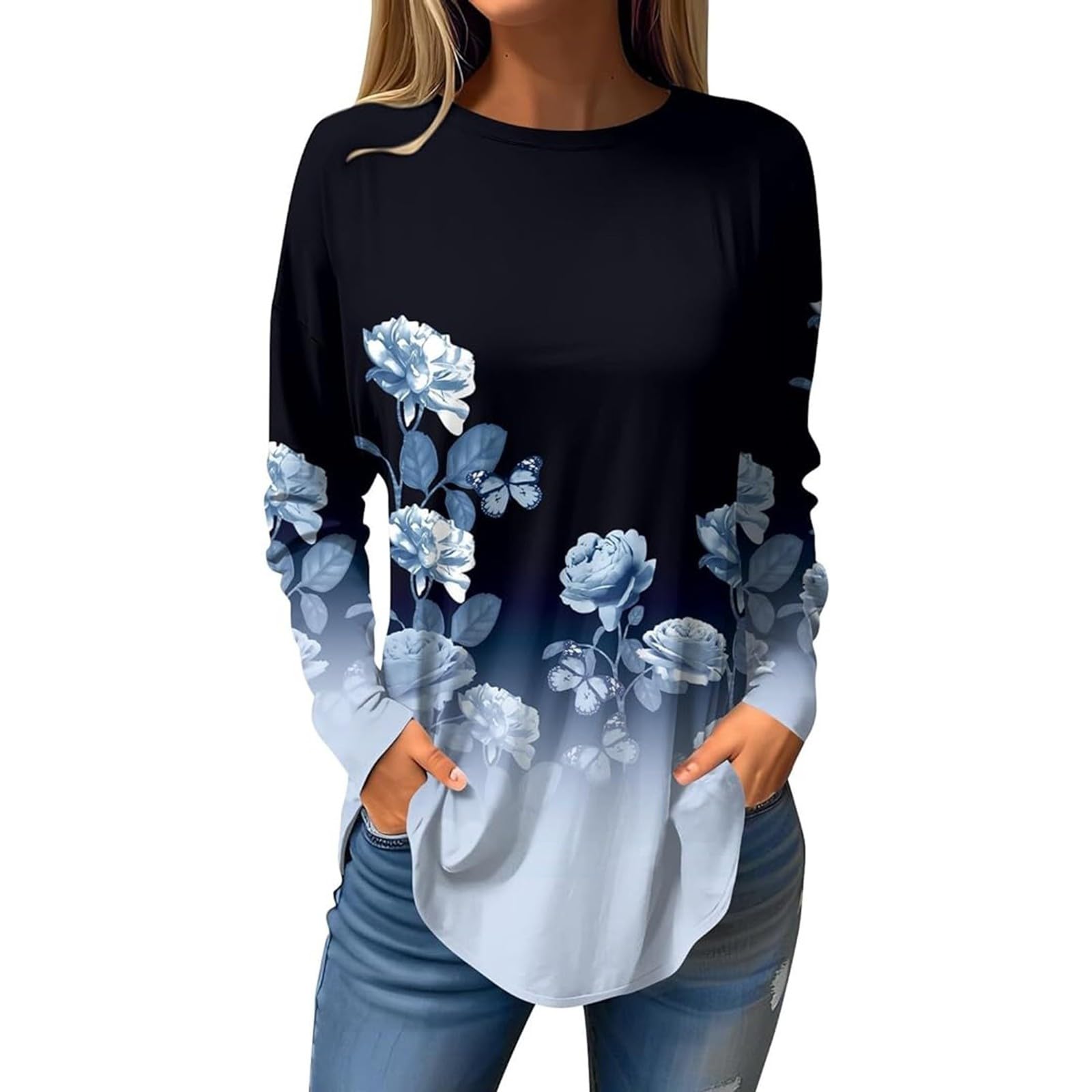 Hoodies For Womens Fall Fashion 2023 FunPrint Crewneck Hoodies Long Sleeve Fall/Winter Hooded Size Plus Tops